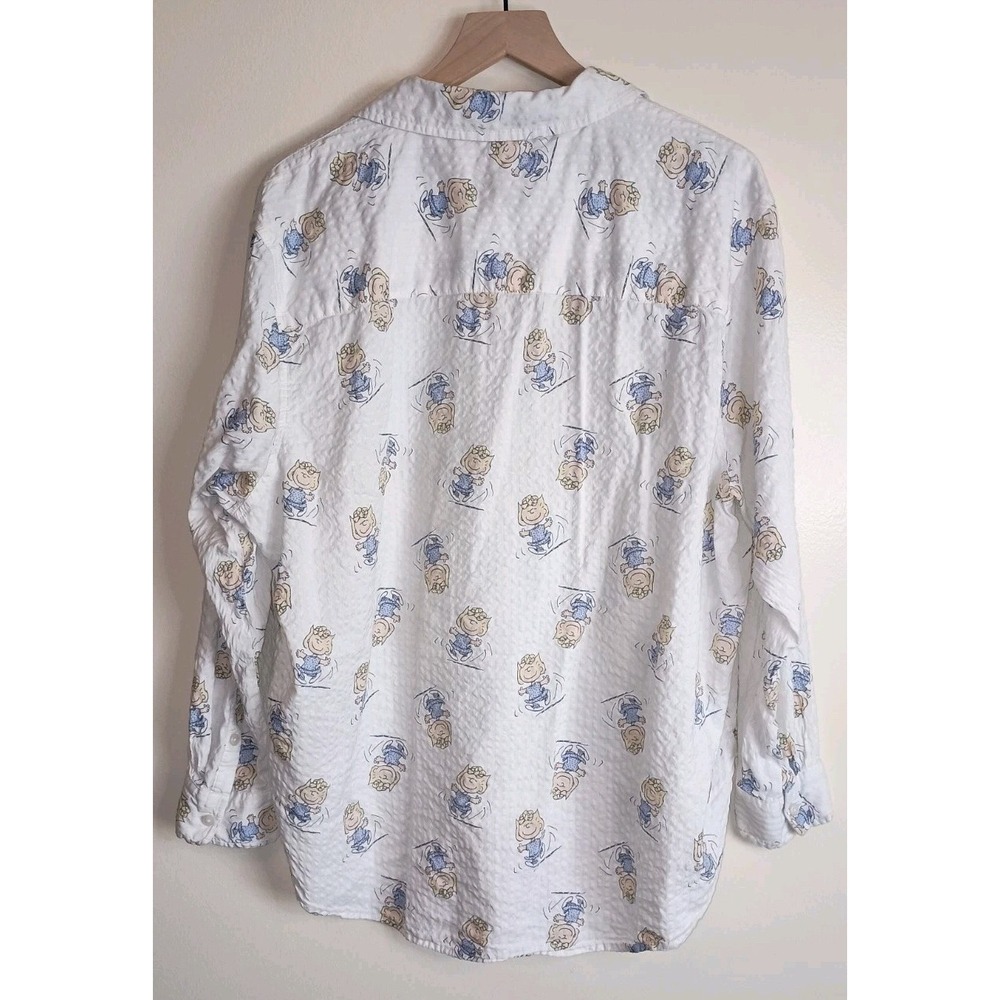Aerie Peanuts Sally Brown Lounge Button-Up Shirt White Seersucker Sz L Oversized - Picture 5 of 9